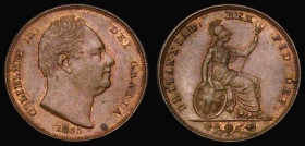 Farthing 1835 Reverse B, Raised Line on Saltire, Peck 1473 UNC or near so with traces of lustre and some small spots

Estimate: GBP 30 - 50