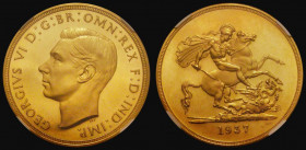 Five Pounds 1937 Proof S.4074 in an NGC holder and graded PF63 Ultra Cameo, the only George VI Gold Five Pounds issued and always sought after

Esti...