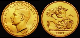 Five Pounds 1937 Proof S.4074 nFDC with some hairlines, retaining almost full original mint brilliance, the only George VI Gold Five Pounds issued and...