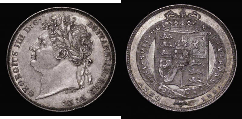 Shilling 1823 ESC 1249, Bull 2398 the obverse EF with some contact marks and rim...