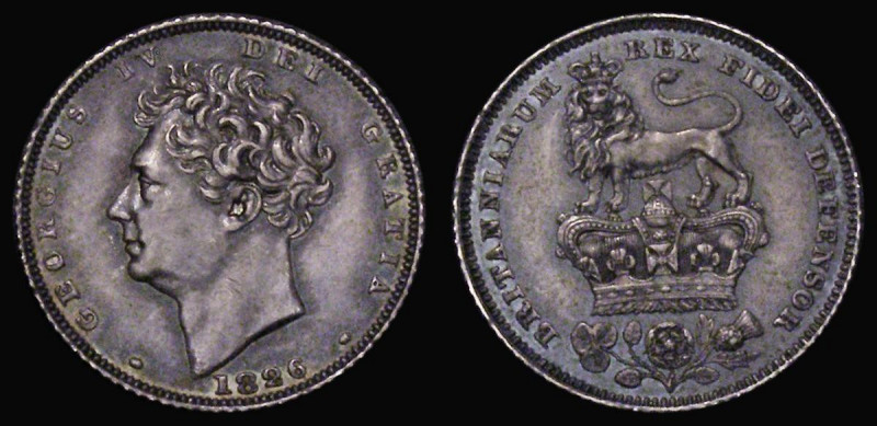 Sixpence 1826 Lion on Crown ESC 1662, Bull 2433 NEF/EF with an attractive old gr...