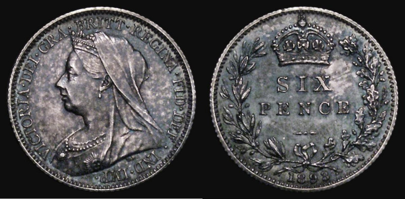 Sixpence 1893 Veiled Head Proof ESC 1763, Bull 3286, Davies 1181 dies 2A, nFDC w...