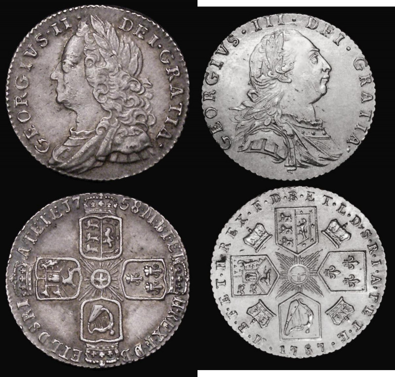 Sixpences (2) 1758 ESC 1213, Bull 1734 NVF/VF, 1787 Hearts ESC 1629, Bull 2190 E...