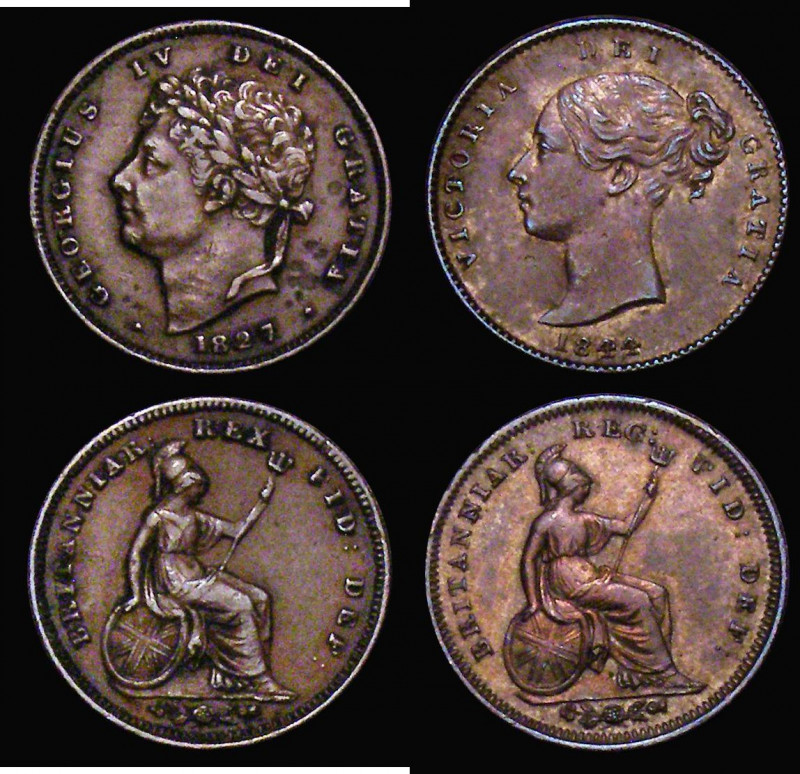 Third Farthings (2) 1827 Peck 1453 Fine/Good Fine with some flan flaws and surfa...