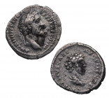 140-144 d.C. Antonino Pío y Marco Aurelio. Denario. Ag. 3,14 g. ESCASA. MBC-. Est.130.