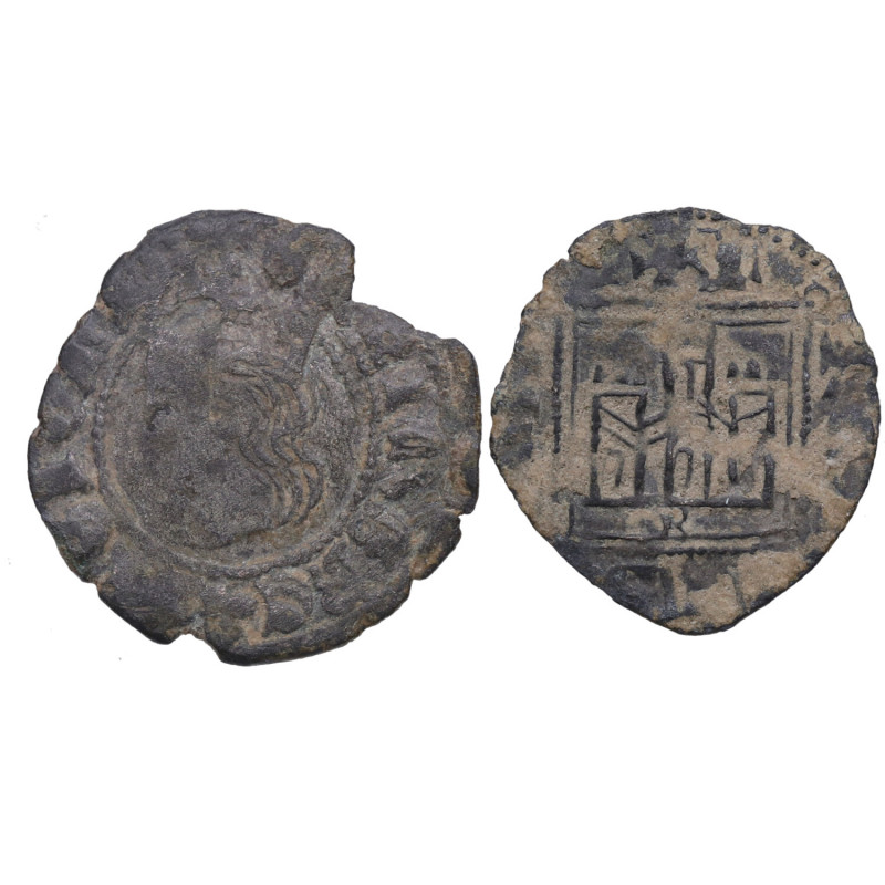 1350 a 1379. Enrique II y Alfonso XI. Coruña y sin marca . 2 monedas. Dinero nov...