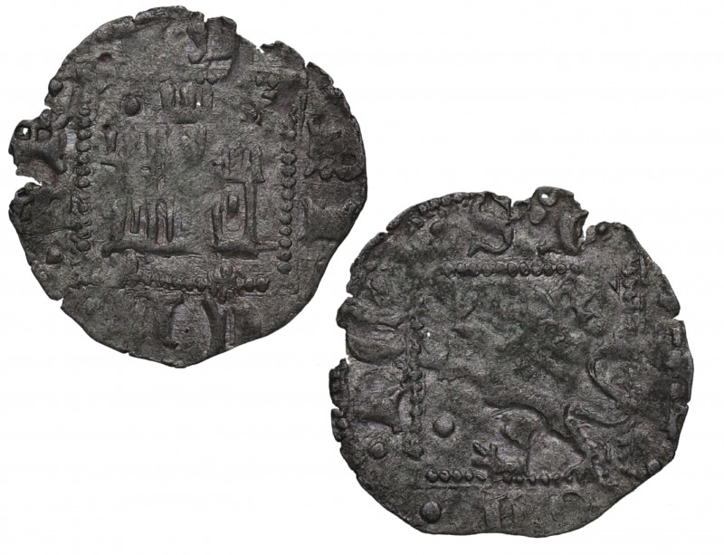 Enrique II (1369-1379). Coruña. Novén. Ve. 0,46 g. Punto bajo león. MBC-. Est.10...