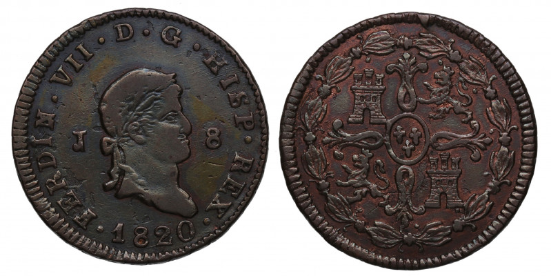 1820. Fernando VII (1808-1833). Jubia. 8 maravedís. Cu. 10,63 g. Atractiva. EBC-...