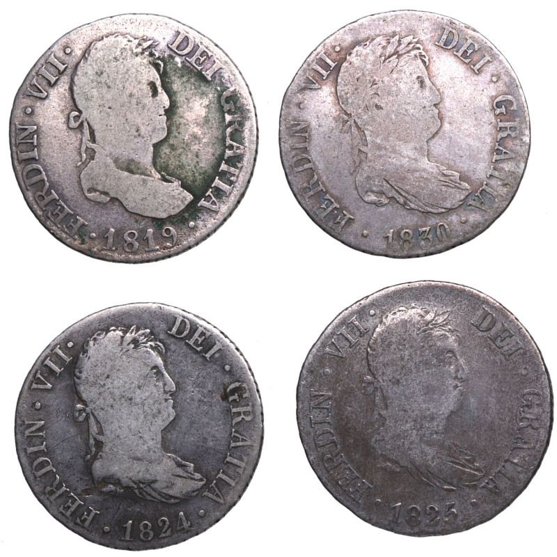 1819 a 1830. Fernando VII (1808-1833). Lote de 4 monedas de 2 Reales. Ag. MBC-. ...