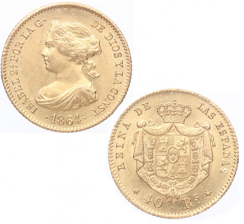 1864. Isabel II (1833-1868). Madrid. 40 reales. A&C 687. 3,37 g. EBC+. Est.260.