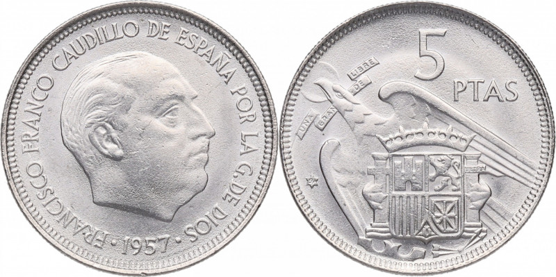 1957*59. Franco (1939-1975). Madrid. 5 Pesetas. A & C 99. Ni. EBC+. Est.35.