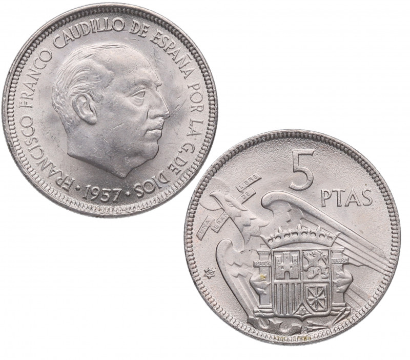 1957*62. Franco (1939-1975). 5 Pesetas. A&C 102 . Ni. SC. Est.20.