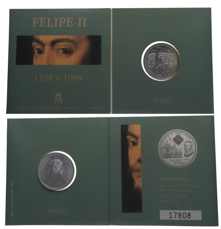 1998. Cartera oficial 2000 pesetas plata. A&C 176. Ag. Con certificado FNMT. FDC...