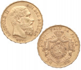 1875. Bélgica. 20 francos. Au. 6,45 g. Leopoldo II. EBC+. Est.350.