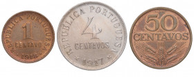 1918,1917, 1978. Portugal. 1, 4 y 50 centavos . SC. Est.18.