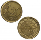 2002. Portugal. 20 céntimos de euro. Au. Acuñación desplazada. MBC. Est.15.