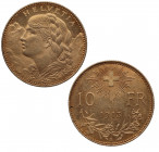 1913. Suiza. Berna. 10 francos. Au. Muy bella. Brillo original. SC / FDC. Est.300.