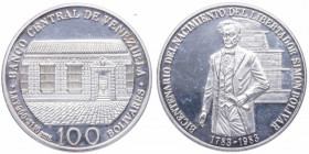 1983. Venezuela. 100 Bolívares. Ag. PROOF. Est.35.