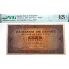 1938. II República (1931-1939). Burgos. 100 Pesetas. Pick #113a. Encapsulado por PMG en 65 EPQ. SC. Est.200.