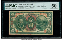 China Bank of China, Fuhkien 1 Dollar 1.6.1912 Pick 25e S/M#C294-30e PMG About Uncirculated 50. A portrait of the emperor Haung-ti and vignette of a h...
