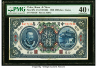 China Bank of China, Canton 10 Dollars 1.6.1912 Pick 27b S/M#C294-32b PMG Extremely Fine 40 Net. A scarce type to find in grades above Extremely Fine,...