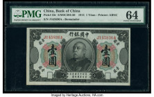 China Bank of China 1 Yuan 4.10.1914 Pick 33r S/M#C294-50 Remainder PMG Choice Uncirculated 64. As a Remainder, this banknote is void of signatures an...