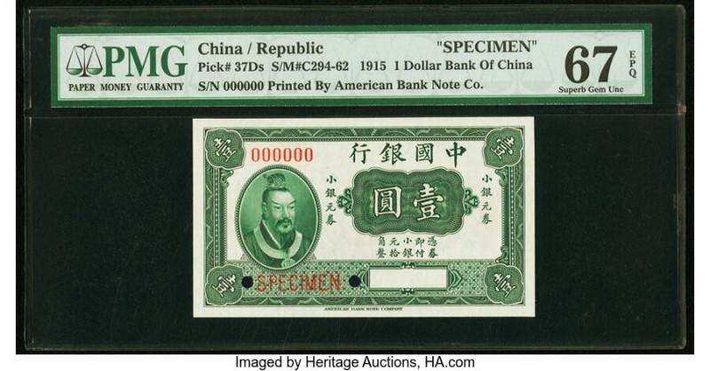 China Bank of China 1 Dollar 1.7.1915 Pick 37Ds S/M#C294-62 Specimen PMG Superb ...