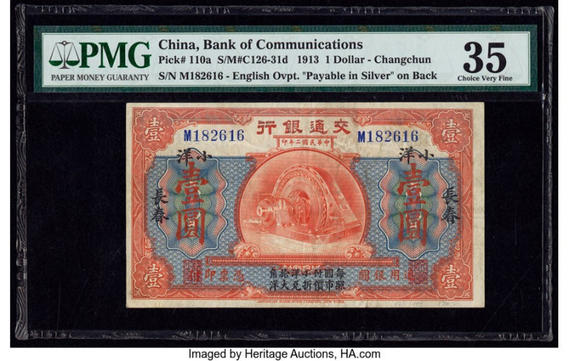 China Bank of Communications, Changchun 1 Dollar 1913 Pick 110a S/M#C126-31d PMG...