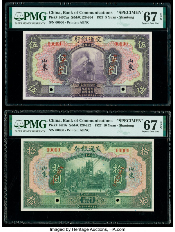 China Bank of Communications, Shantung 5; 10 Yuan 1927 Pick 146Cas; 147Bs S/M#C1...
