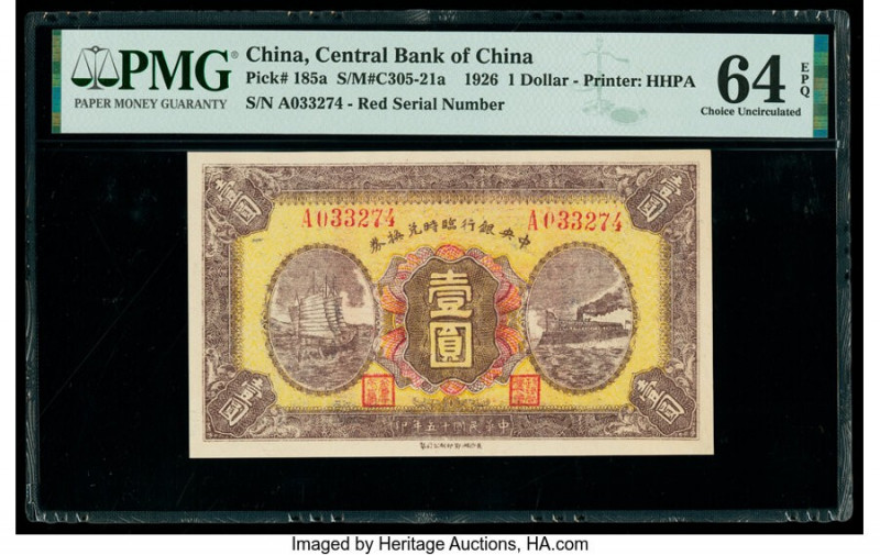 China Central Bank of China 1 Dollar 1926 Pick 185a S/M#C305-21a PMG Choice Unci...