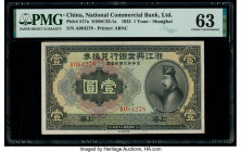 China National Commercial Bank, Ltd. Shanghai, 1 Yuan 1.10.1923 Pick 517a S/M#C22-1a PMG Choice Uncirculated 63. Featuring a bureaucrat on the front a...