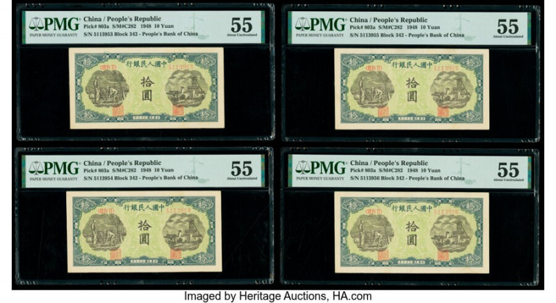 China People's Bank of China 10 Yuan 1948 Pick 803a S/M#C282-4 Four Consecutive ...