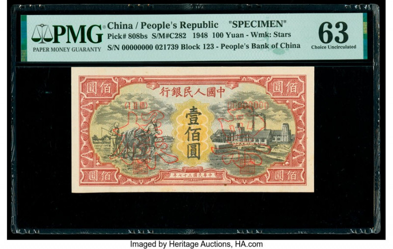 China People's Bank of China 100 Yuan 1948 Pick 808bs S/M#C282-9 Specimen PMG Ch...