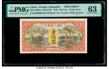 China People's Bank of China 100 Yuan 1948 Pick 808bs S/M#C282-9 Specimen PMG Choice Uncirculated 63. A lovely high grade Specimen with a vignette of ...