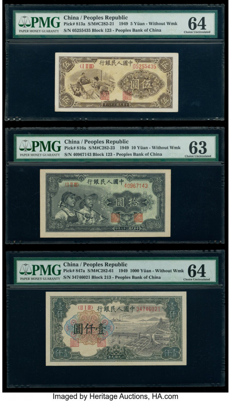 China People's Bank of China 5; 10; 1000 Yuan 1949 Pick 813a; 816a; 847a Three E...