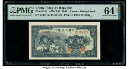 China People's Bank of China 10 Yuan 1949 Pick 816a S/M#C282-23 PMG Choice Uncirculated 64 EPQ. An extremely detailed example, this piece with two bea...