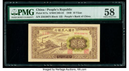 China People's Bank of China 10 Yuan 1949 Pick 817a S/M#C282-24 PMG Choice About Unc 58. Deep brown and olive green inks grace on this handsome note f...