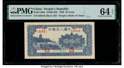 China People's Bank of China 20 Yuan 1949 Pick 820a S/M#C282-30 PMG Choice Uncirculated 64 EPQ. Bright blue inks displayed on this note add attraction...