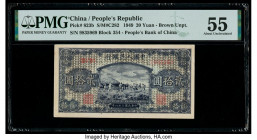 China People's Bank of China 20 Yuan 1949 Pick 823b S/M#C282 PMG About Uncirculated 55. A lightly handled example, this scarce early Peoples Bank issu...