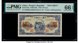 China People's Bank of China 20 Yuan 1949 Pick 824s S/M#C282-33 Specimen PMG Gem Uncirculated 66 EPQ. An elusive type, this early People's Bank issue ...