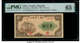 China People's Bank of China 100 Yuan 1949 Pick 835a S/M#C282 PMG Gem Uncirculated 65 EPQ. Fantastic, pack-fresh original qualities are easily seen on...