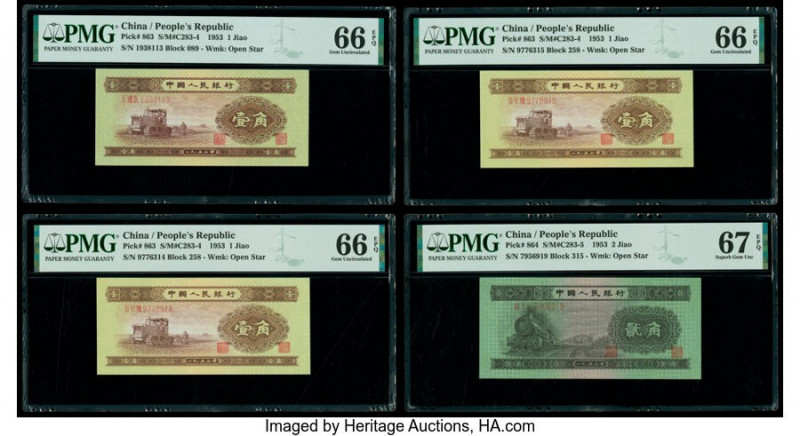 China People's Bank of China 1 Jiao 1953 Pick 863 S/M#C283-4 Three Consecutive E...