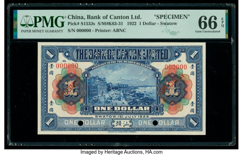 China Bank of Canton Limited, Swatow 1 Dollar 1.7.1922 Pick S153Js S/M#K63-31 Sp...