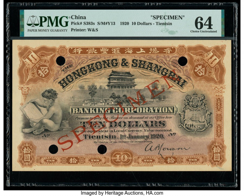 China Hongkong & Shanghai Banking Corporation, Tientsin 10 Dollars 1.1.1920 Pick...