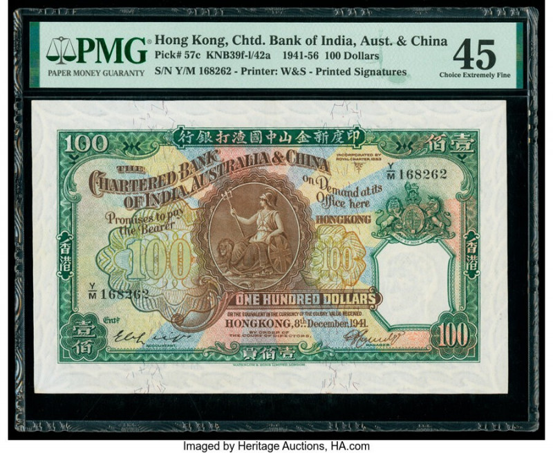 Hong Kong Chartered Bank of India, Australia & China 100 Dollars 8.12.1941 Pick ...