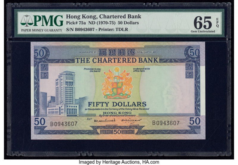 Hong Kong Chartered Bank 50 Dollars ND (1970-75) Pick 75a PMG Gem Uncirculated 6...