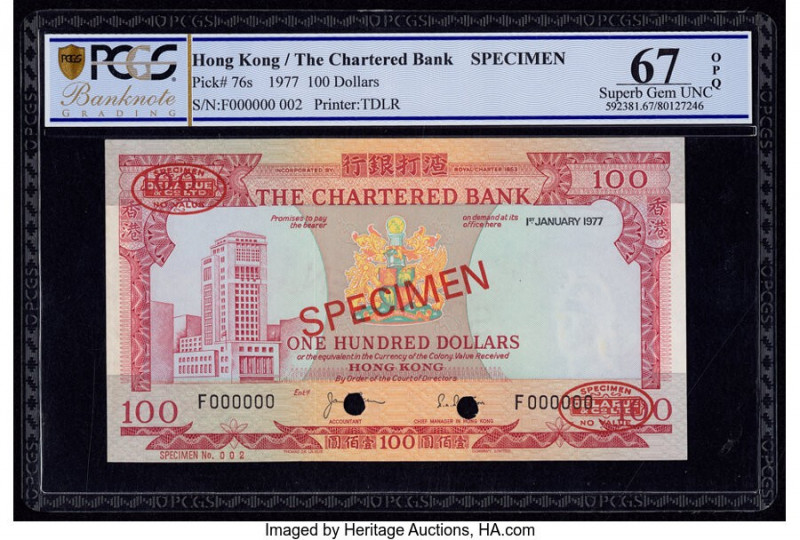 Hong Kong Chartered Bank 100 Dollars 1.1.1977 Pick 76s Specimen PCGS Banknote Su...