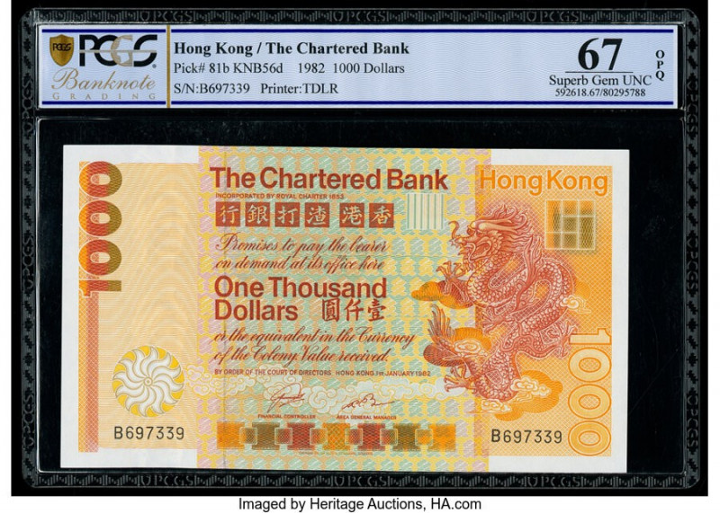 Hong Kong Chartered Bank 1000 Dollars 1.1.1982 Pick 81b KNB56d PCGS Banknote Sup...