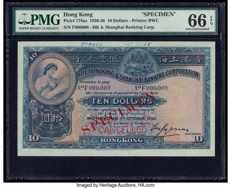 Hong Kong Hongkong & Shanghai Banking Corp. 10 Dollars 1.10.1930 Pick 178as Spec...