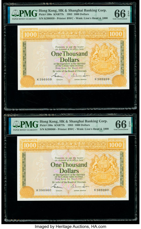 Hong Kong Hongkong & Shanghai Banking Corp. 1000 Dollars 31.3.1983 Pick 190e KNB...